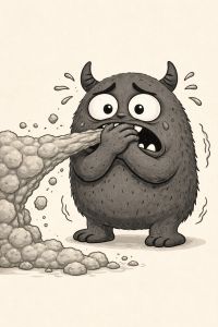 Monster, das Angst vor Erbrechen hat und eine Hypnosetherapie helfen kann